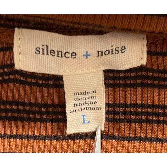 SILENCE + NOISE Dallas Cut-Out Brown Black Striped Turtleneck Top - Picture 3 of 5